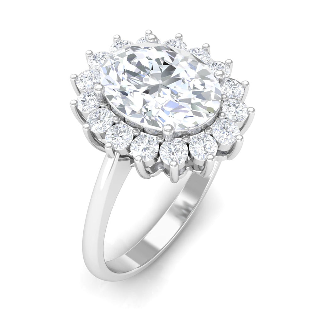 Oval Cut Cubic Zirconia Halo Statement Engagement Ring
