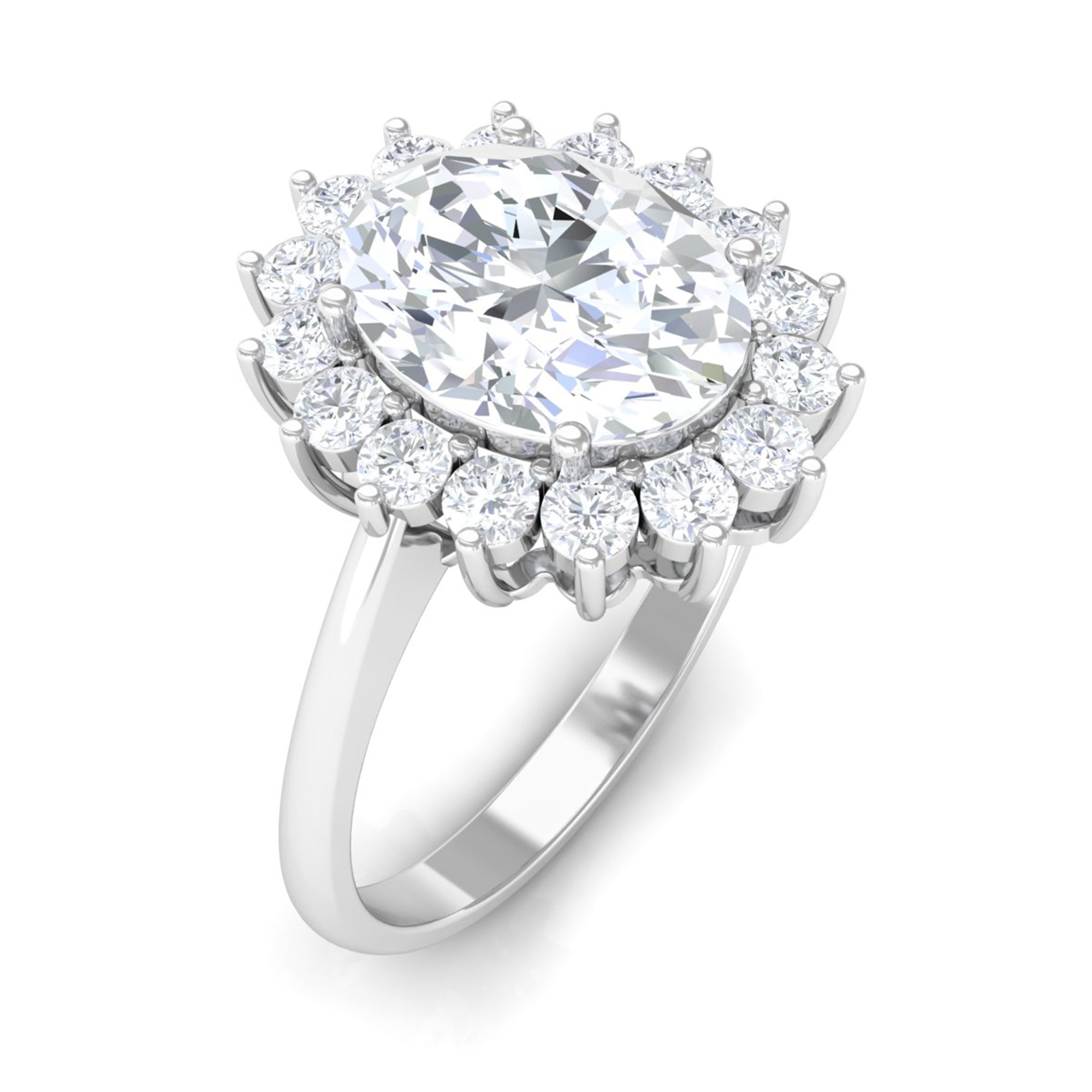 Oval Cut Cubic Zirconia Halo Statement Engagement Ring
