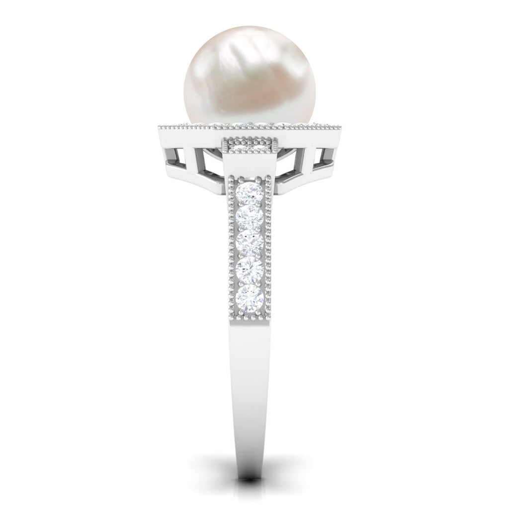 Art Deco Inspired 7.4 Carat Freshwater Pearl Engagement Ring with Diamond Halo