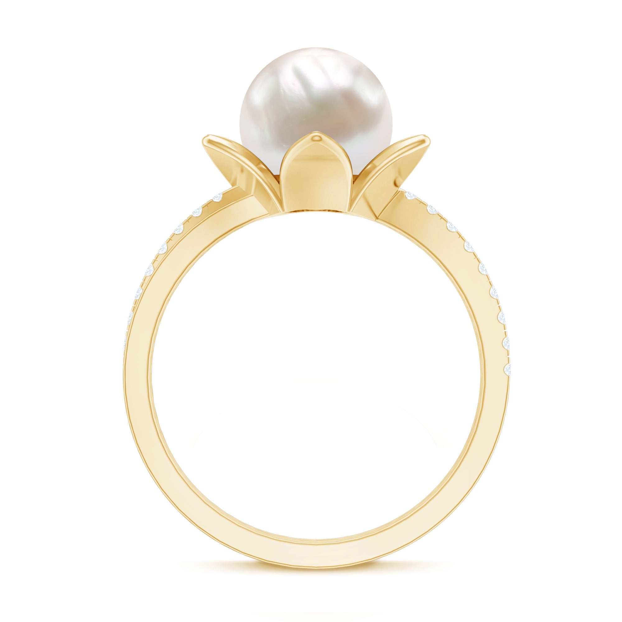 Natural 7.48 Carat White Pearl Flower Engagement Ring with Diamond