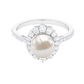 Cultured 7.48 Carat Freshwater Pearl Engagement Ring with Diamond Halo