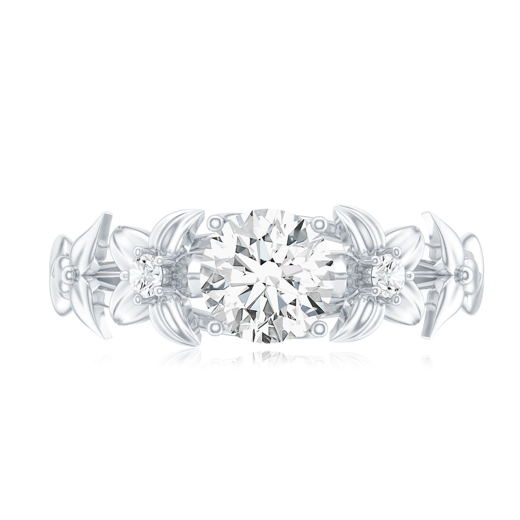 Round Cut 6 MM Moissanite Floral Engagement Ring