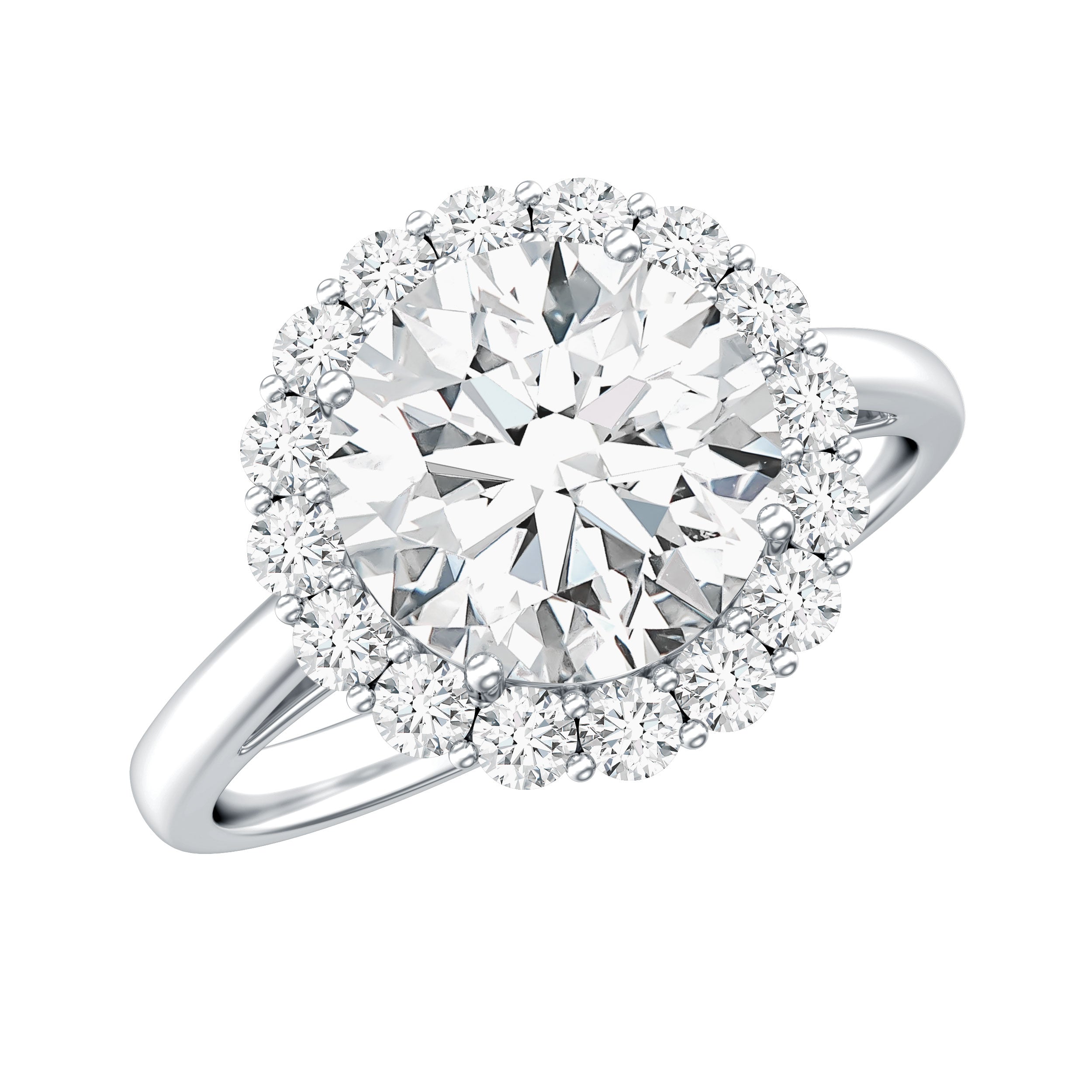 3 CT Round Shape Simulated Diamond Simple Halo Ring
