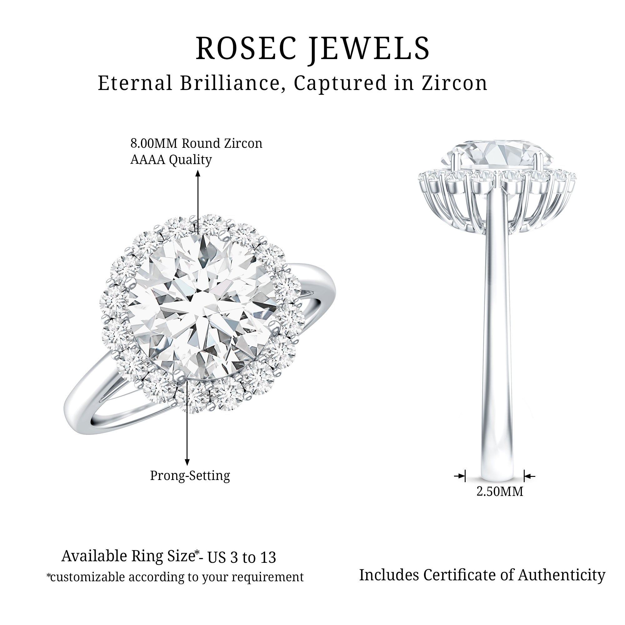 3 CT Round Shape Simulated Diamond Simple Halo Ring
