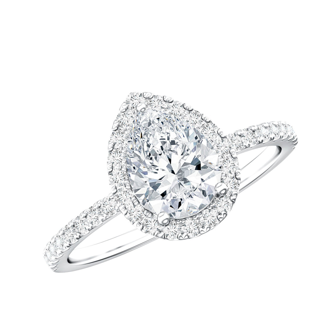 1.4 Carat Pear Shaped Simulated Diamond Halo Engagement Ring