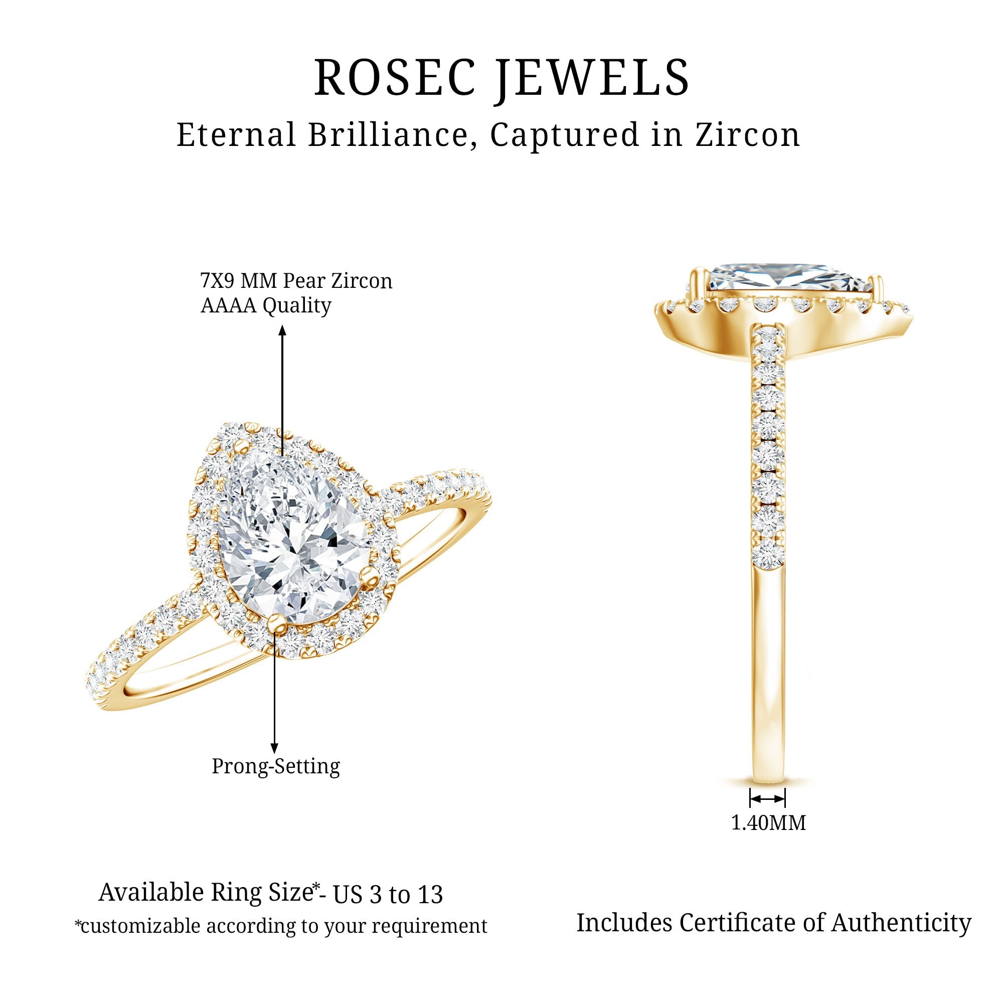 1.4 Carat Pear Shaped Simulated Diamond Halo Engagement Ring