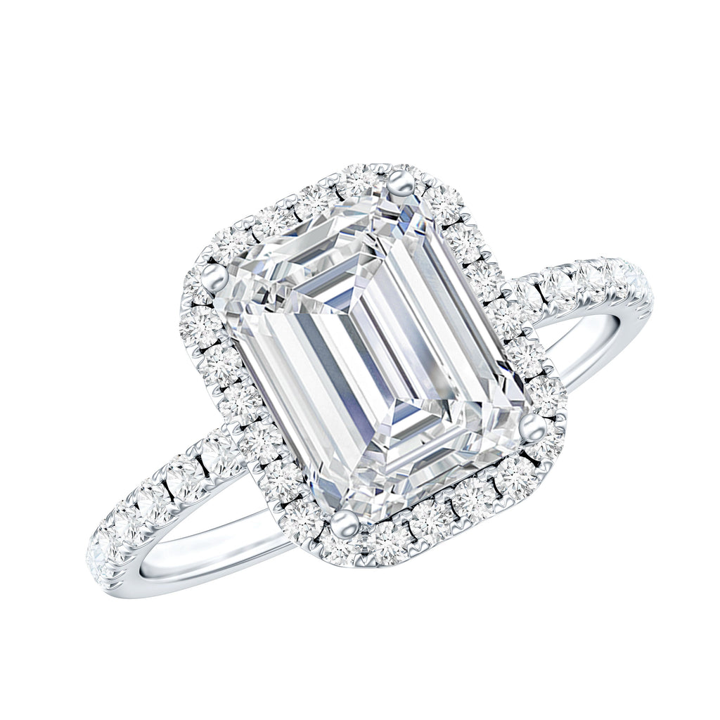 2.8 Carat Emerald Cut Cubic Zirconia Halo Engagement Ring