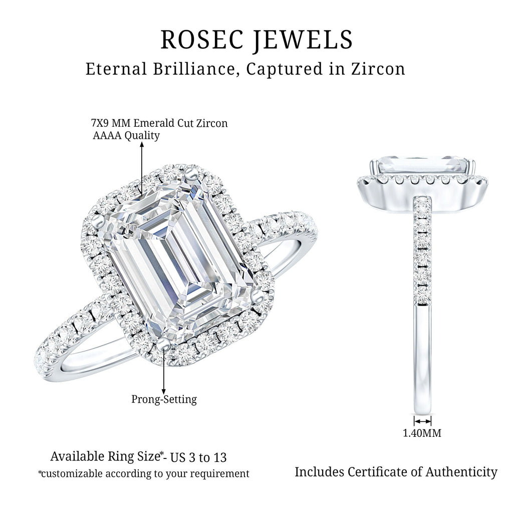 2.8 Carat Emerald Cut Cubic Zirconia Halo Engagement Ring