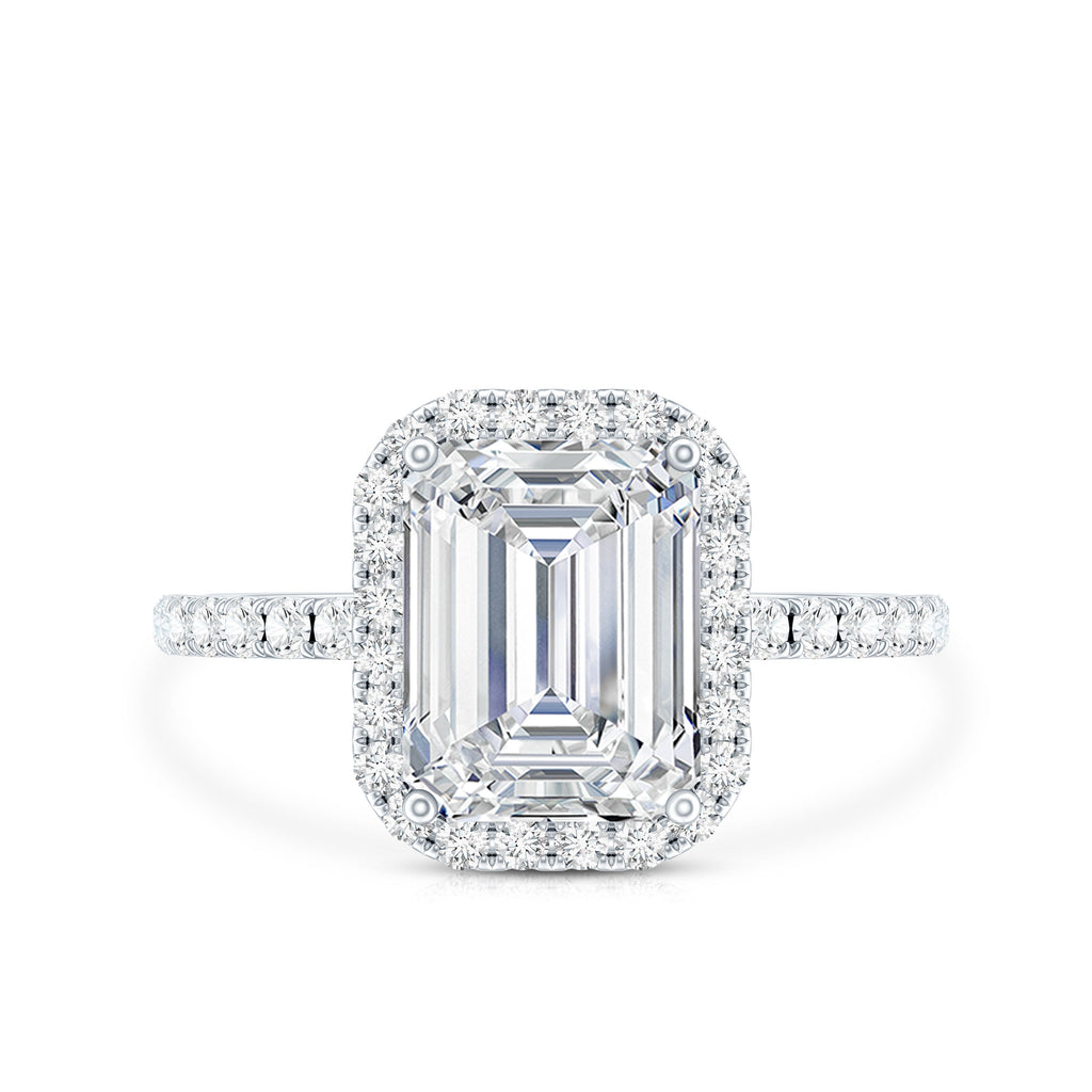 2.8 Carat Emerald Cut Cubic Zirconia Halo Engagement Ring