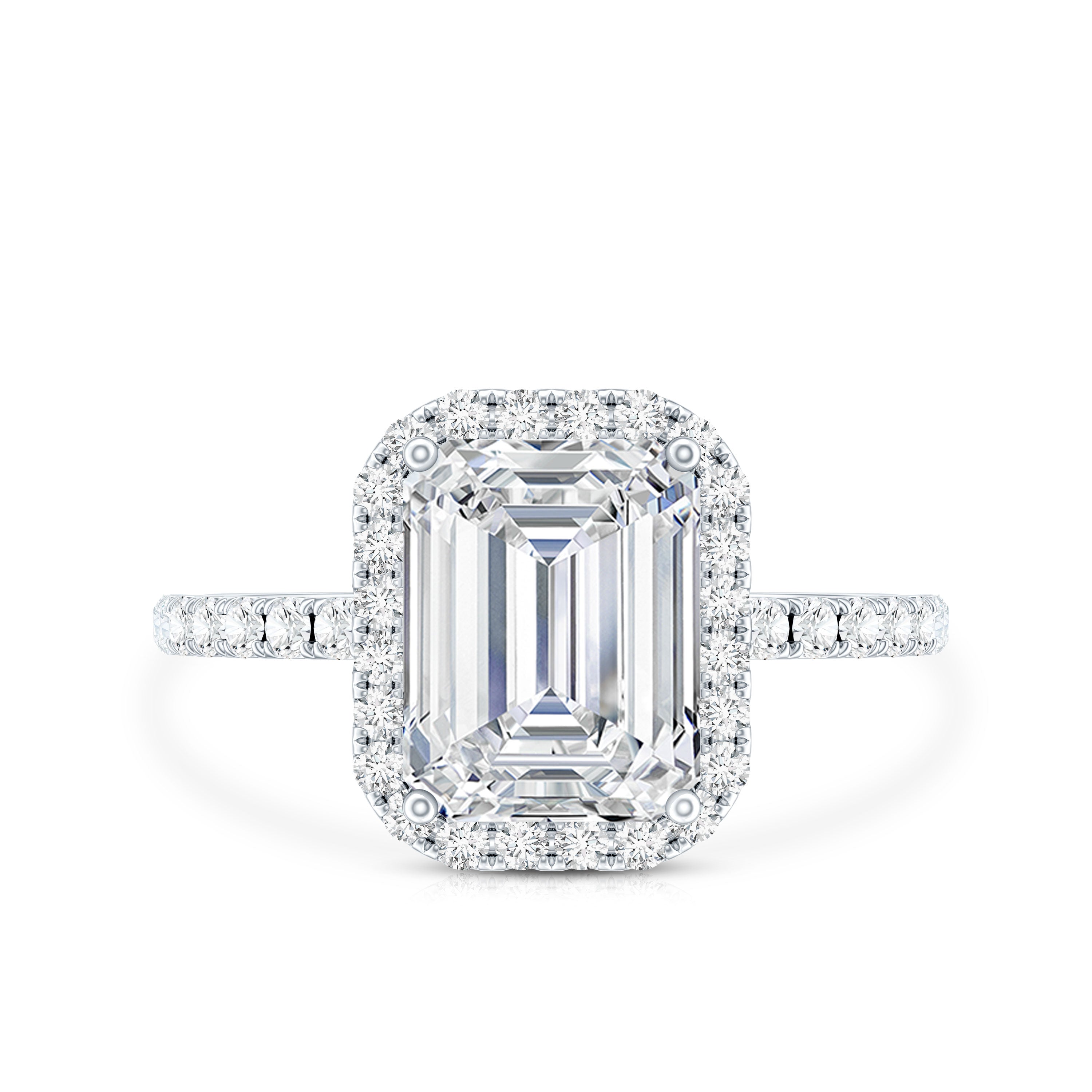 2.8 Carat Emerald Cut Cubic Zirconia Halo Engagement Ring