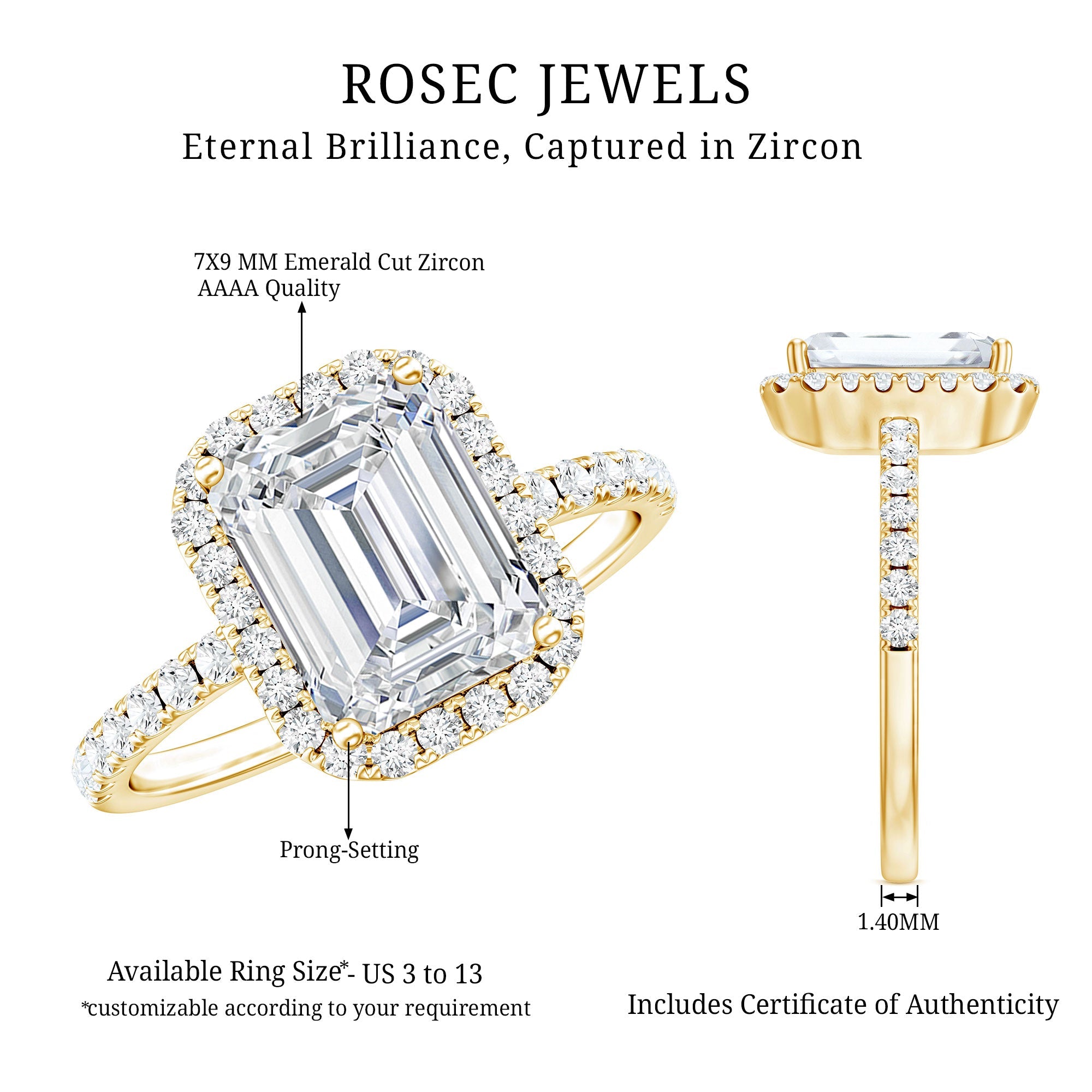2.8 Carat Emerald Cut Cubic Zirconia Halo Engagement Ring