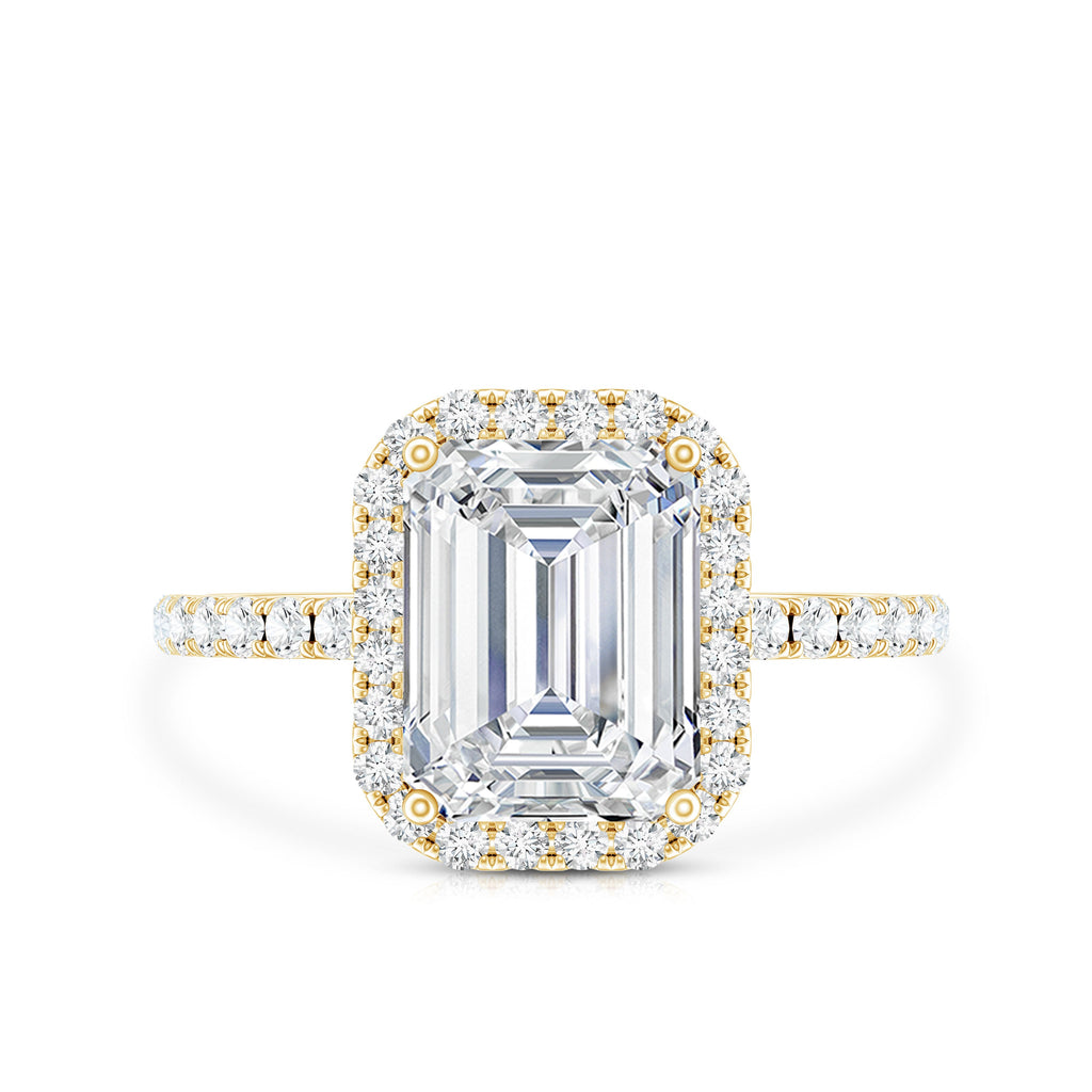 2.8 Carat Emerald Cut Cubic Zirconia Halo Engagement Ring