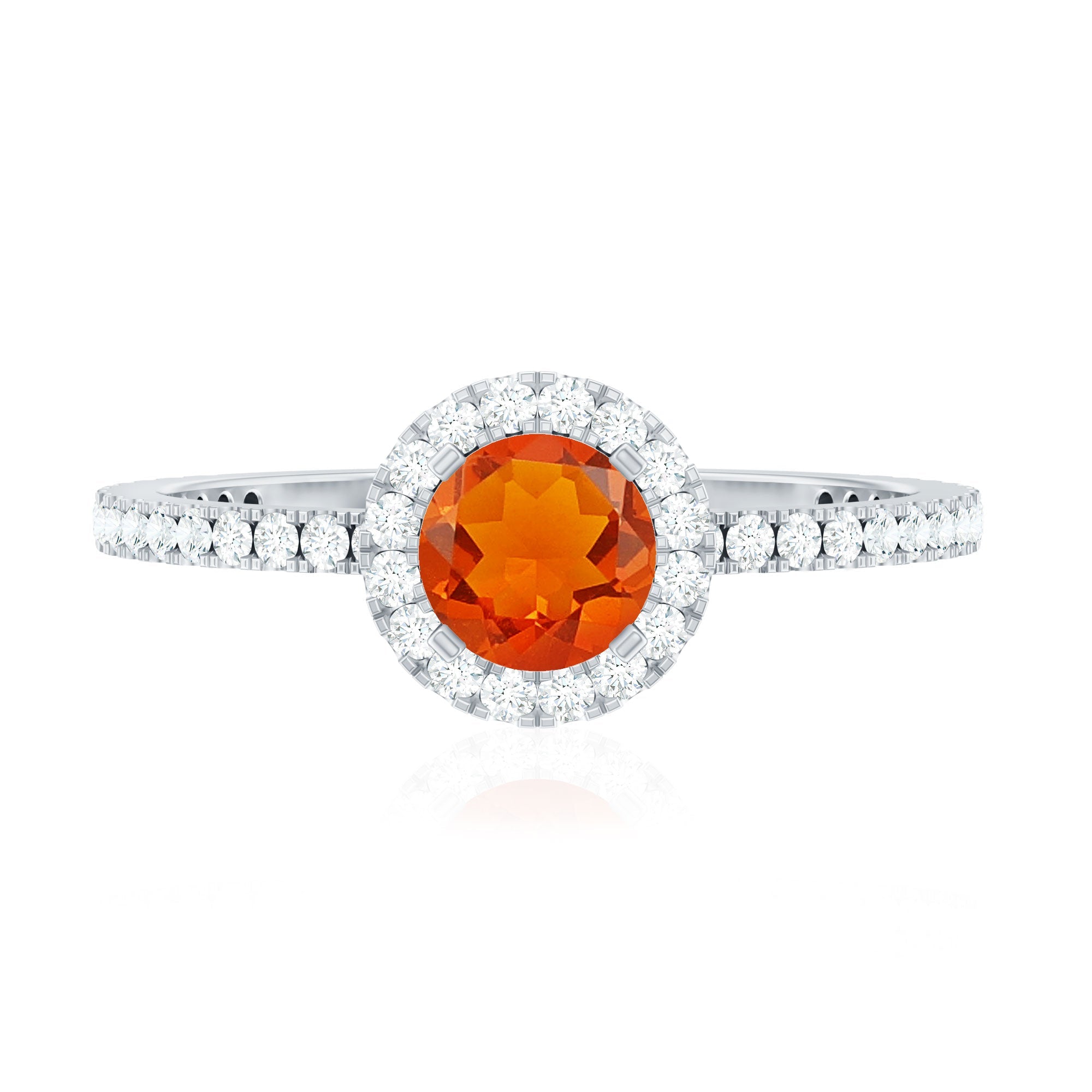 Round Shape Fire Opal Halo Engagement Ring with Diamond