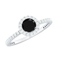 Black Spinel Minimal Engagement Ring with Diamond Halo
