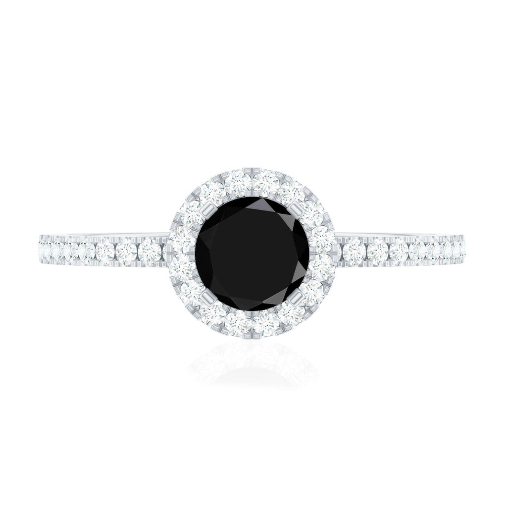 Black Spinel Minimal Engagement Ring with Diamond Halo