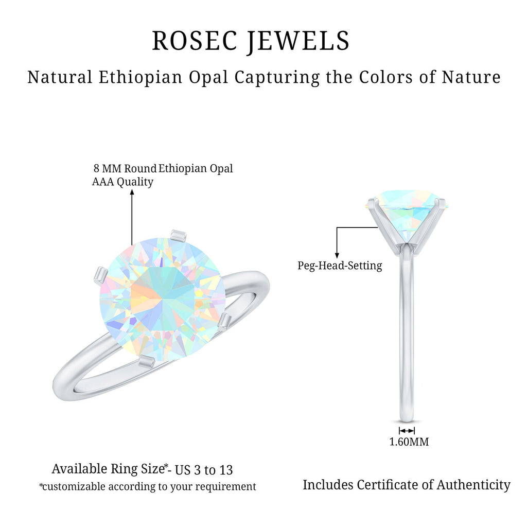 Classic 8mm Solitaire Ethiopian Opal October Birthstone Engagement Ring