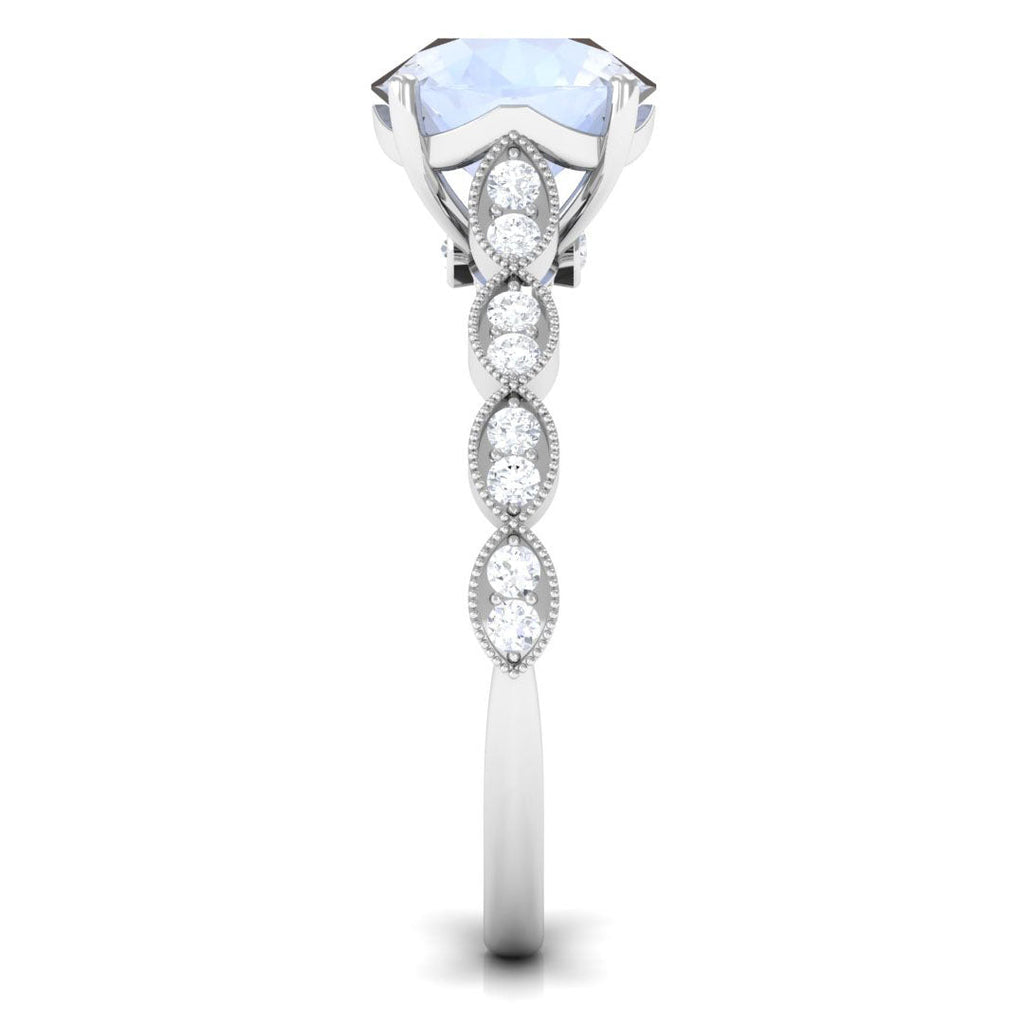 Round Moonstone Solitaire Engagement Ring with Diamond