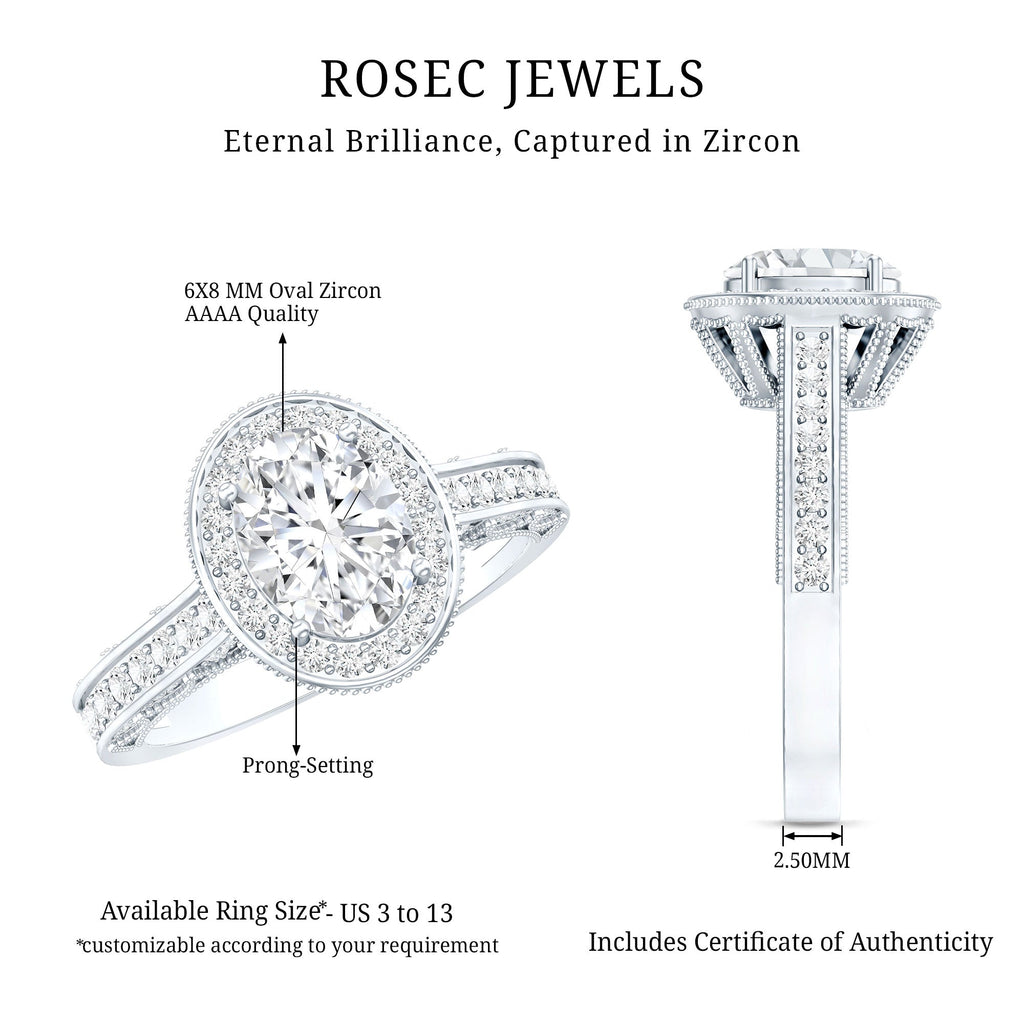 Vintage Style Oval Simulated Diamond Halo Engagement Ring