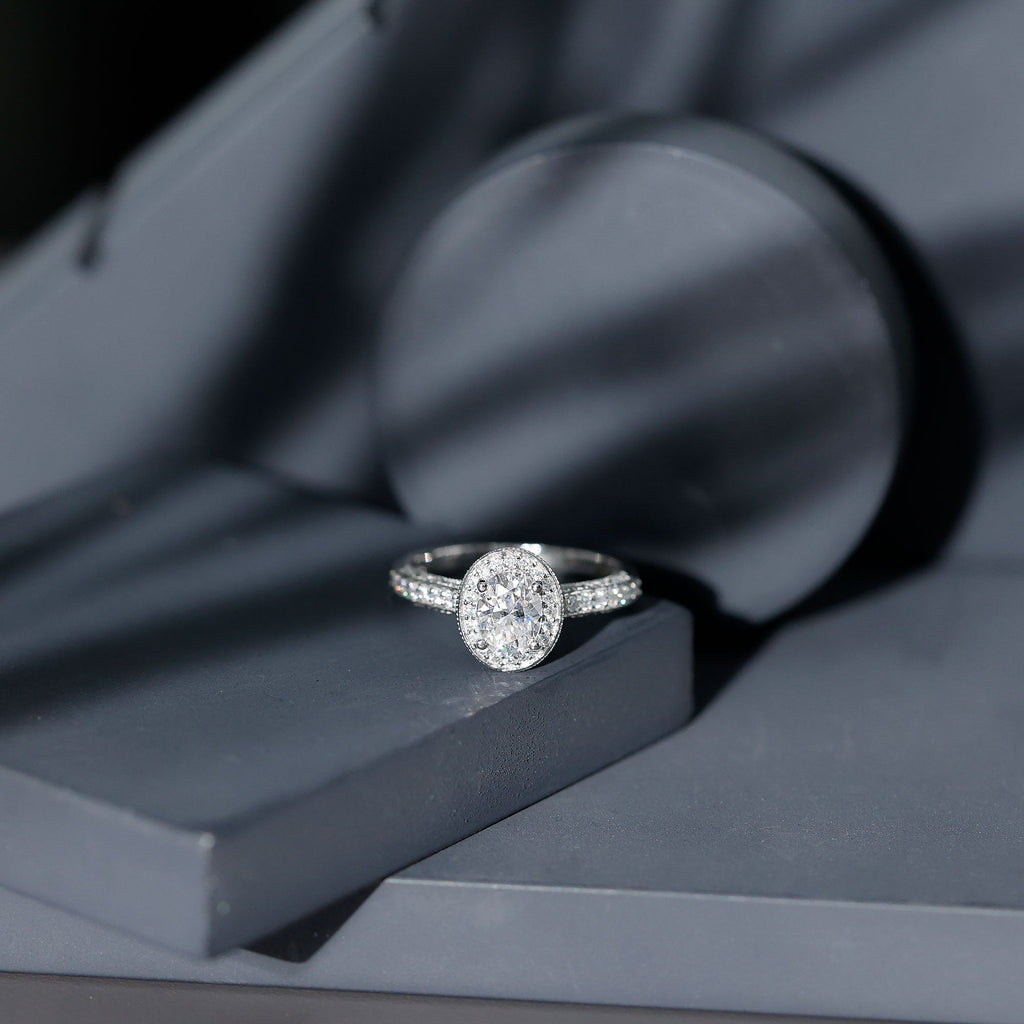 Vintage Style Oval Simulated Diamond Halo Engagement Ring