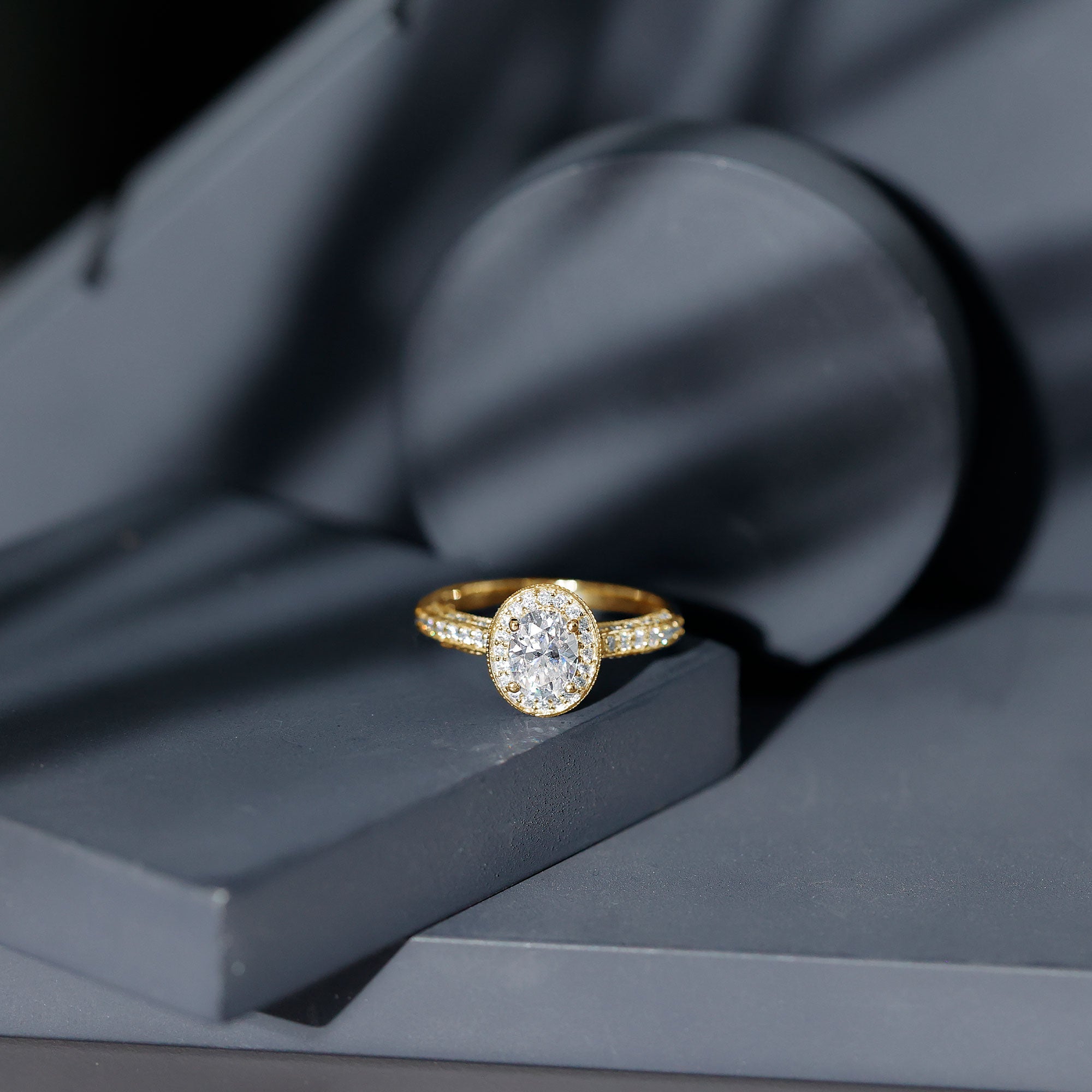 Vintage Style Oval Simulated Diamond Halo Engagement Ring