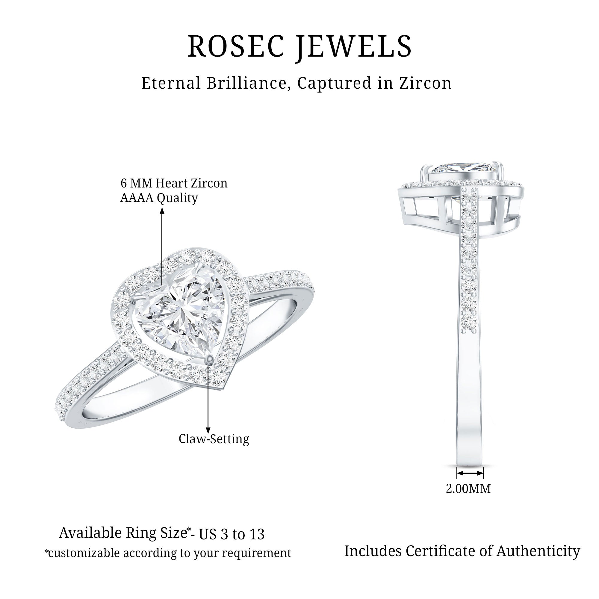 1.50 CT Heart Shape Cubic Zirconia Engagement Ring with Accent