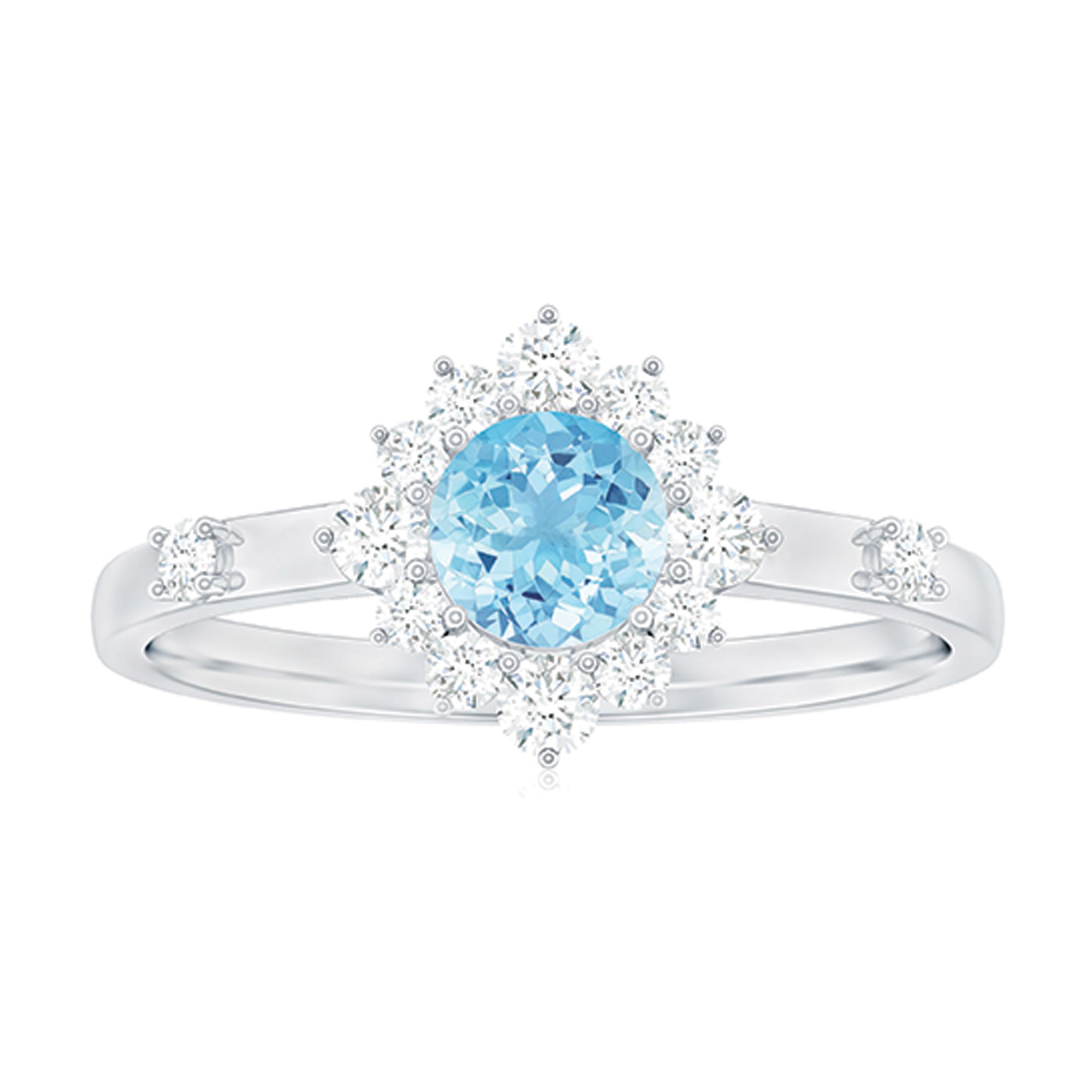 Genuine 0.8 Carat Aquamarine and Diamond Halo Engagement Ring