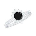 Certified Genuine 5mm Black Onyx Halo Ring with Diamond