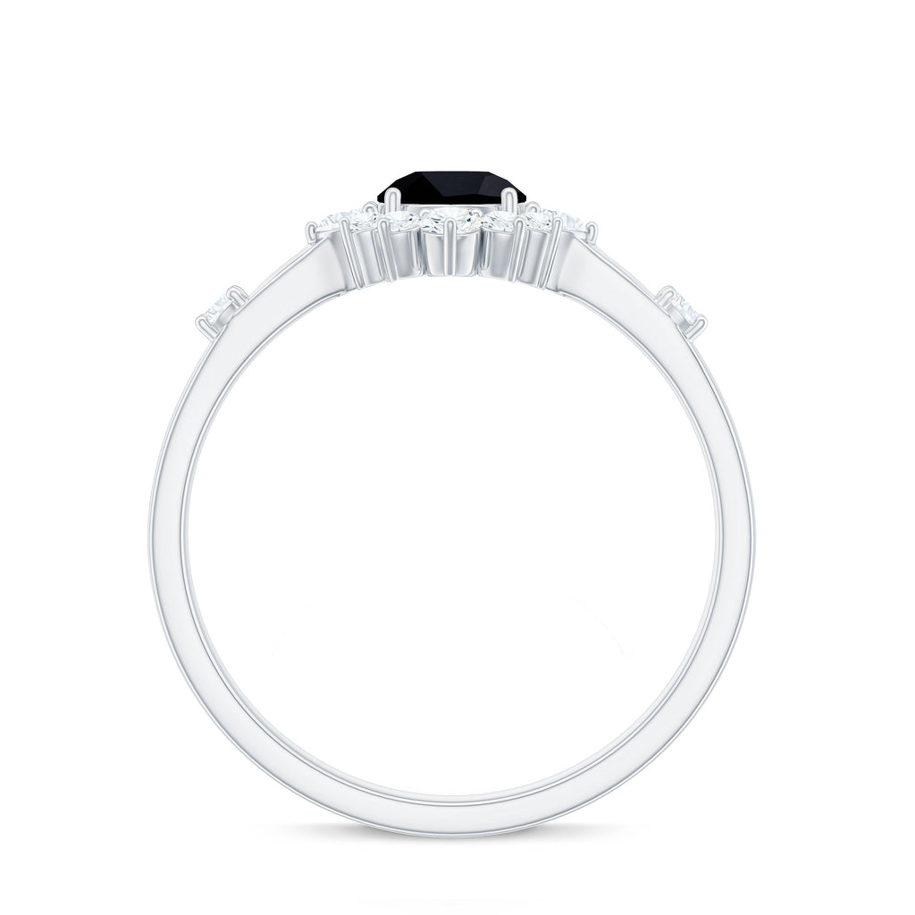 Certified Genuine 5mm Black Onyx Halo Ring with Diamond