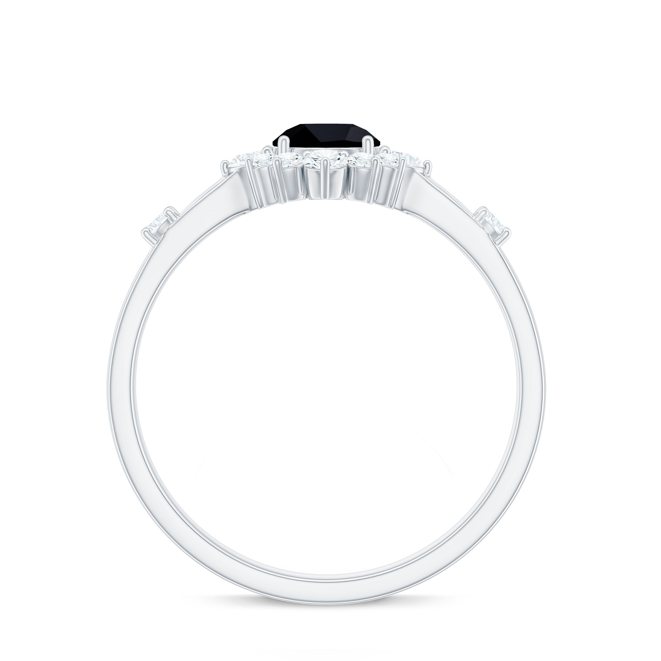 Certified Genuine 5mm Black Onyx Halo Ring with Diamond