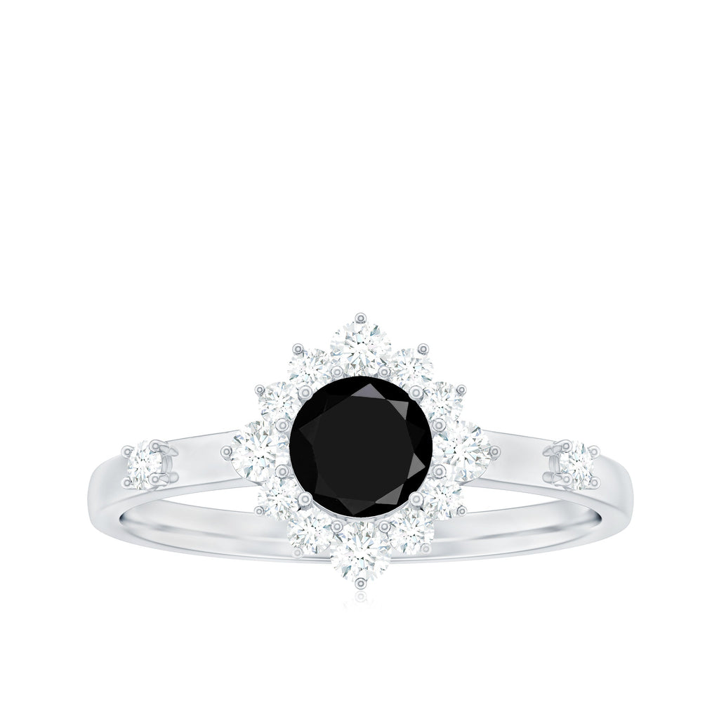 Certified Genuine 5mm Black Onyx Halo Ring with Diamond