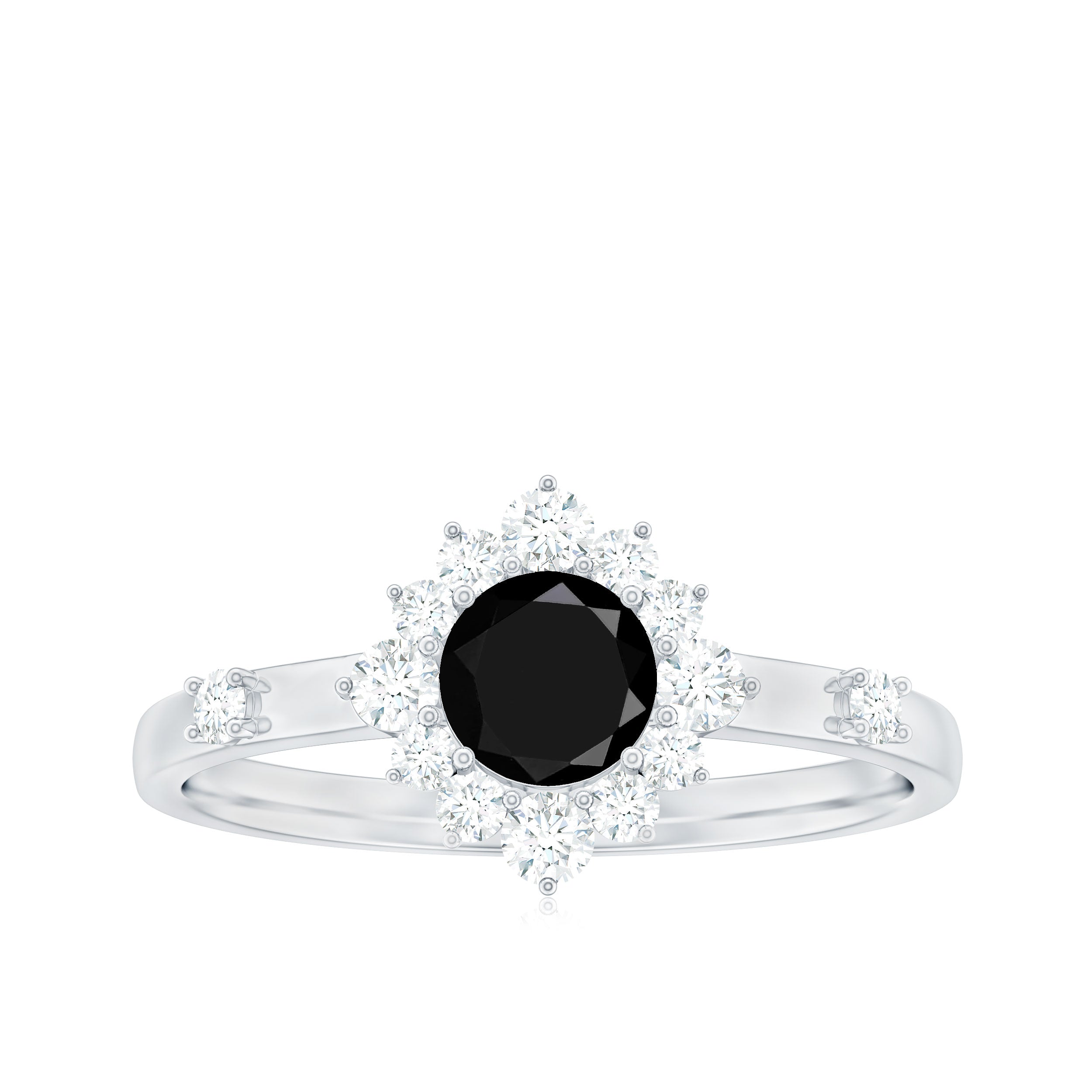 Certified Genuine 5mm Black Onyx Halo Ring with Diamond