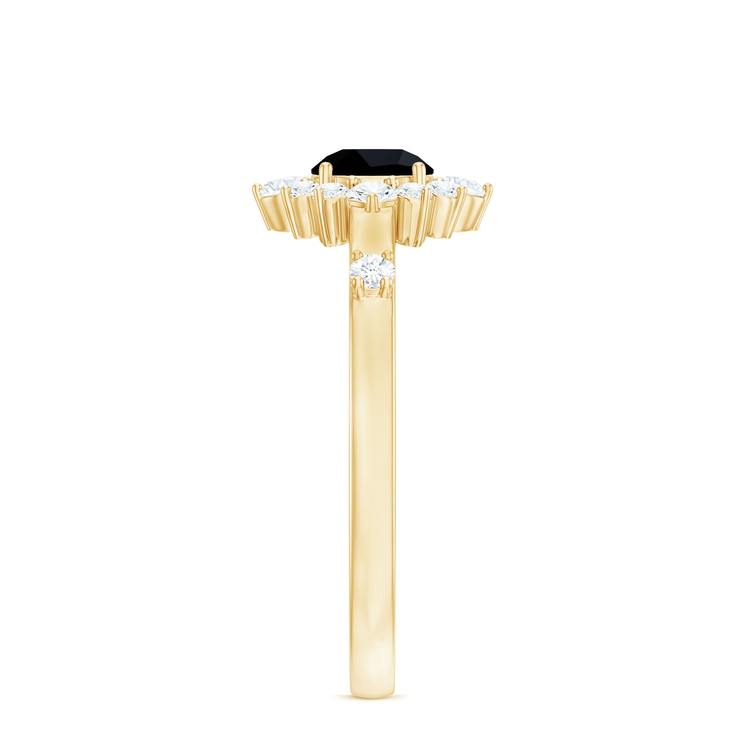 Certified Genuine 5mm Black Onyx Halo Ring with Diamond