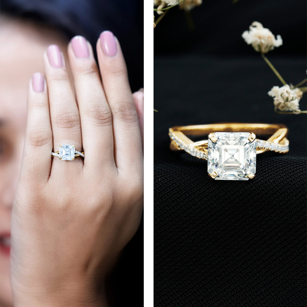 3.50 CT Asscher Cut Zircon Solitaire Engagement Ring in Infinity Shank