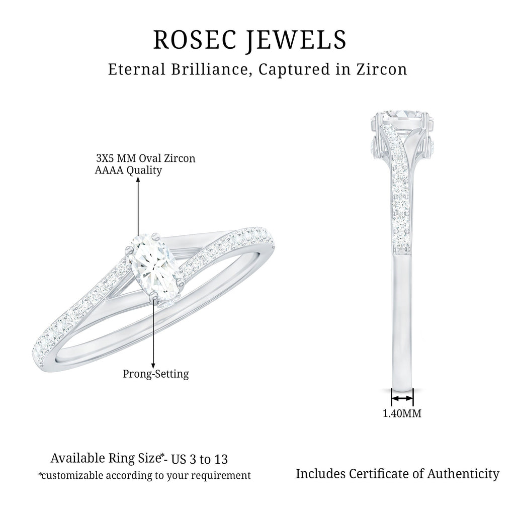 Minimal Split Shank Oval Simulated Diamond Engagement Ring