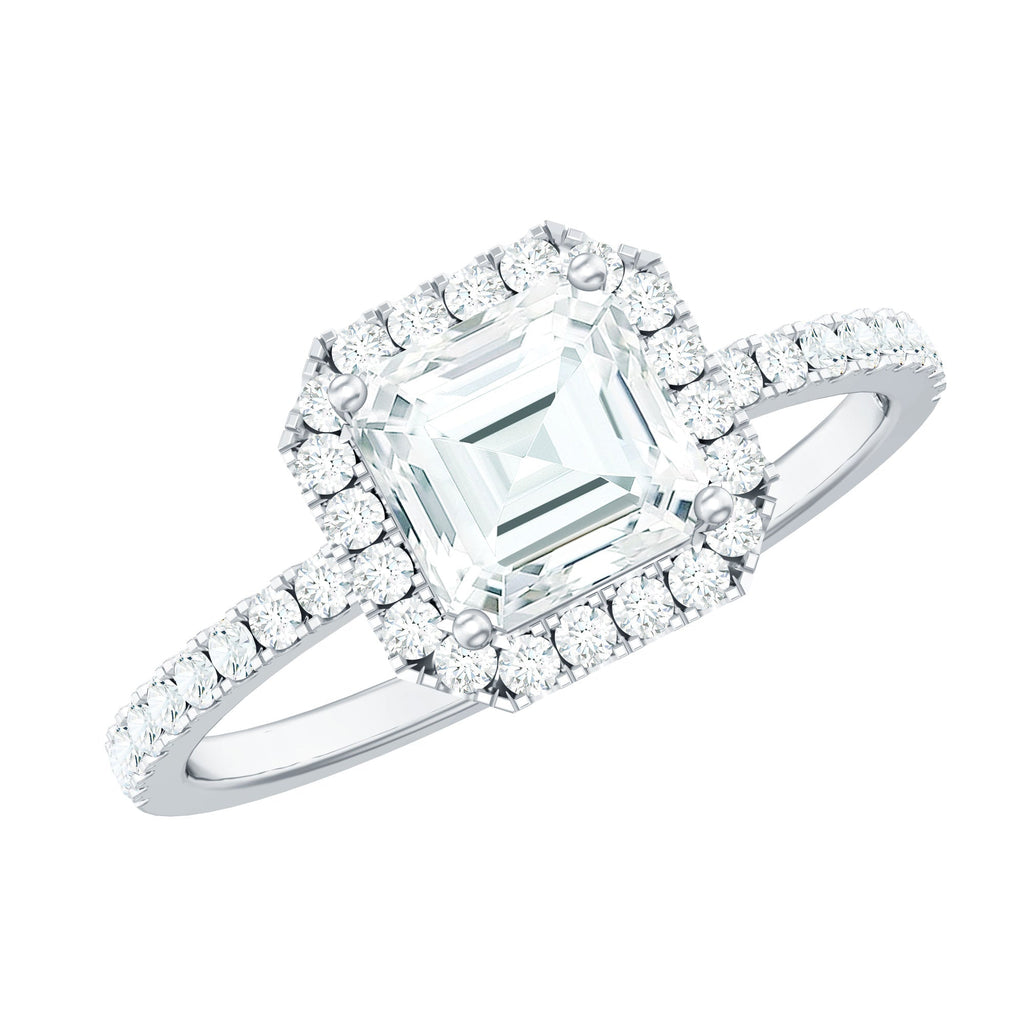 2.25 CT Asscher Cut Zircon Halo Engagement Ring in Gold
