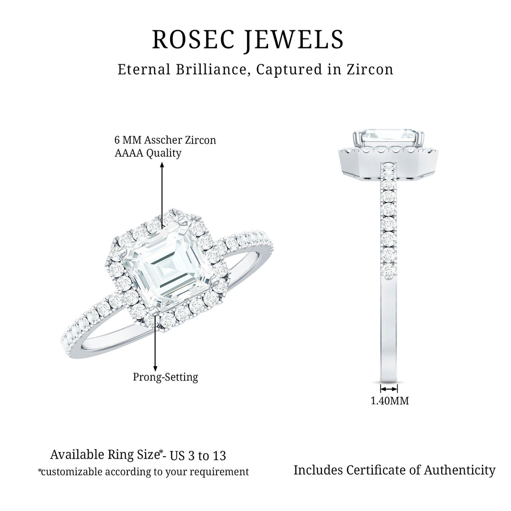 2.25 CT Asscher Cut Zircon Halo Engagement Ring in Gold