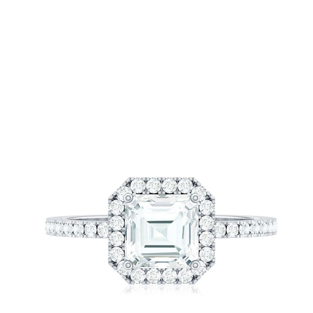 2.25 CT Asscher Cut Zircon Halo Engagement Ring in Gold