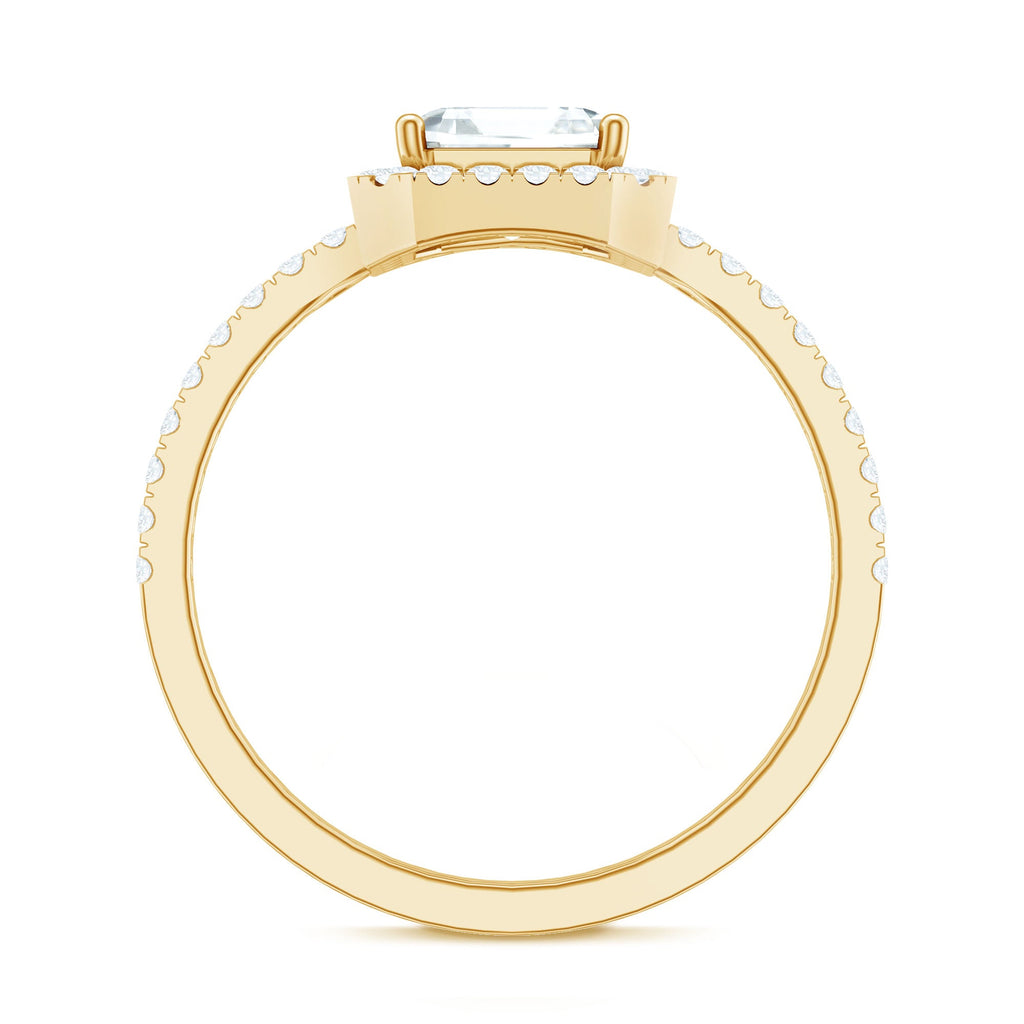 2.25 CT Asscher Cut Zircon Halo Engagement Ring in Gold
