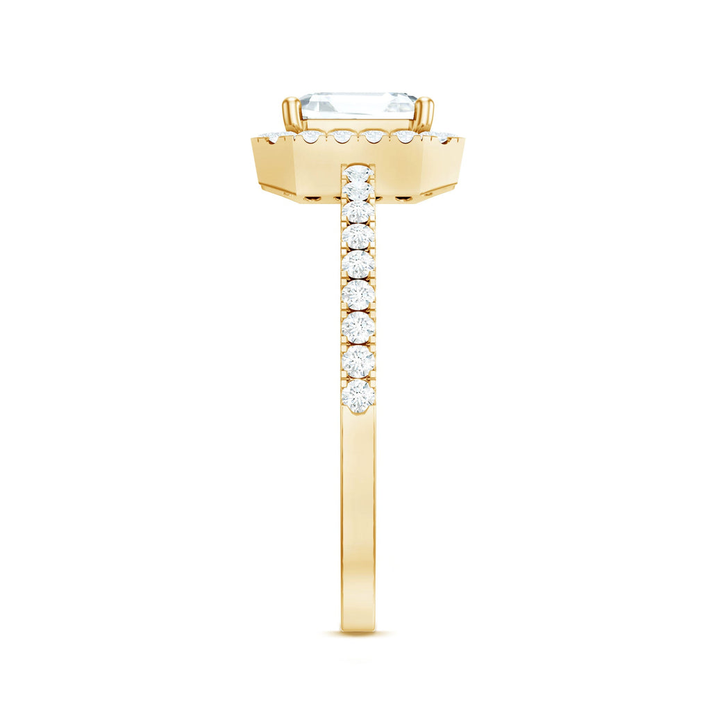 2.25 CT Asscher Cut Zircon Halo Engagement Ring in Gold