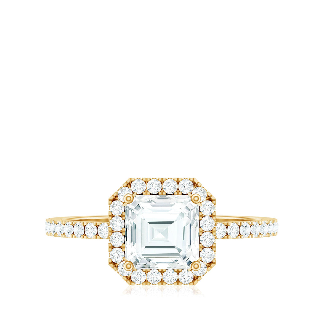 2.25 CT Asscher Cut Zircon Halo Engagement Ring in Gold
