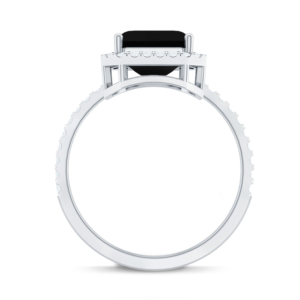 8mm Asscher Cut Black Onyx Halo Engagement Ring with Diamond