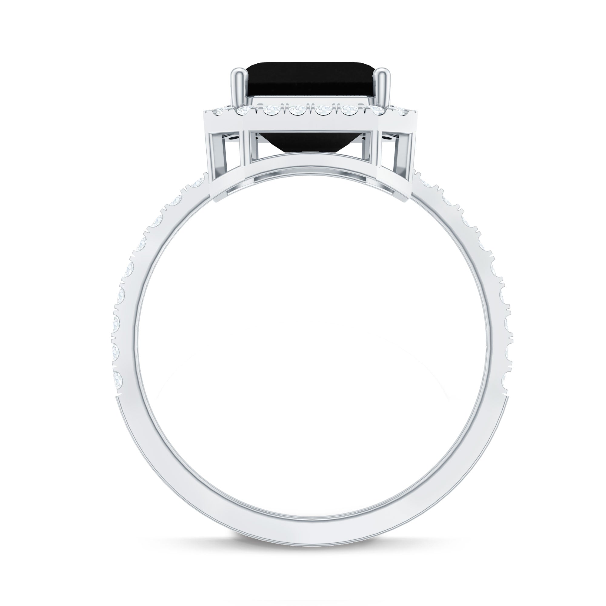8mm Asscher Cut Black Onyx Halo Engagement Ring with Diamond