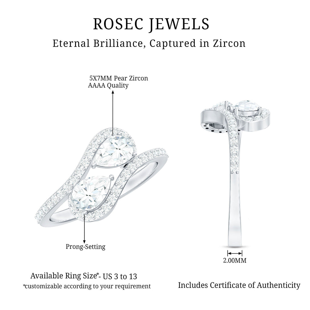 2.5 CT Pear Cut Two Stone Zircon Bypass Engagement Ring