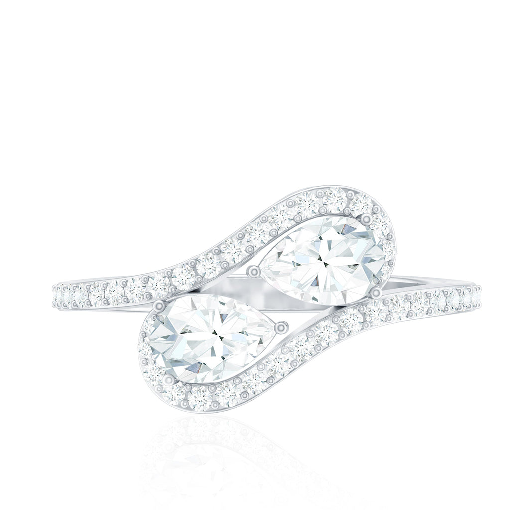 2.5 CT Pear Cut Two Stone Zircon Bypass Engagement Ring