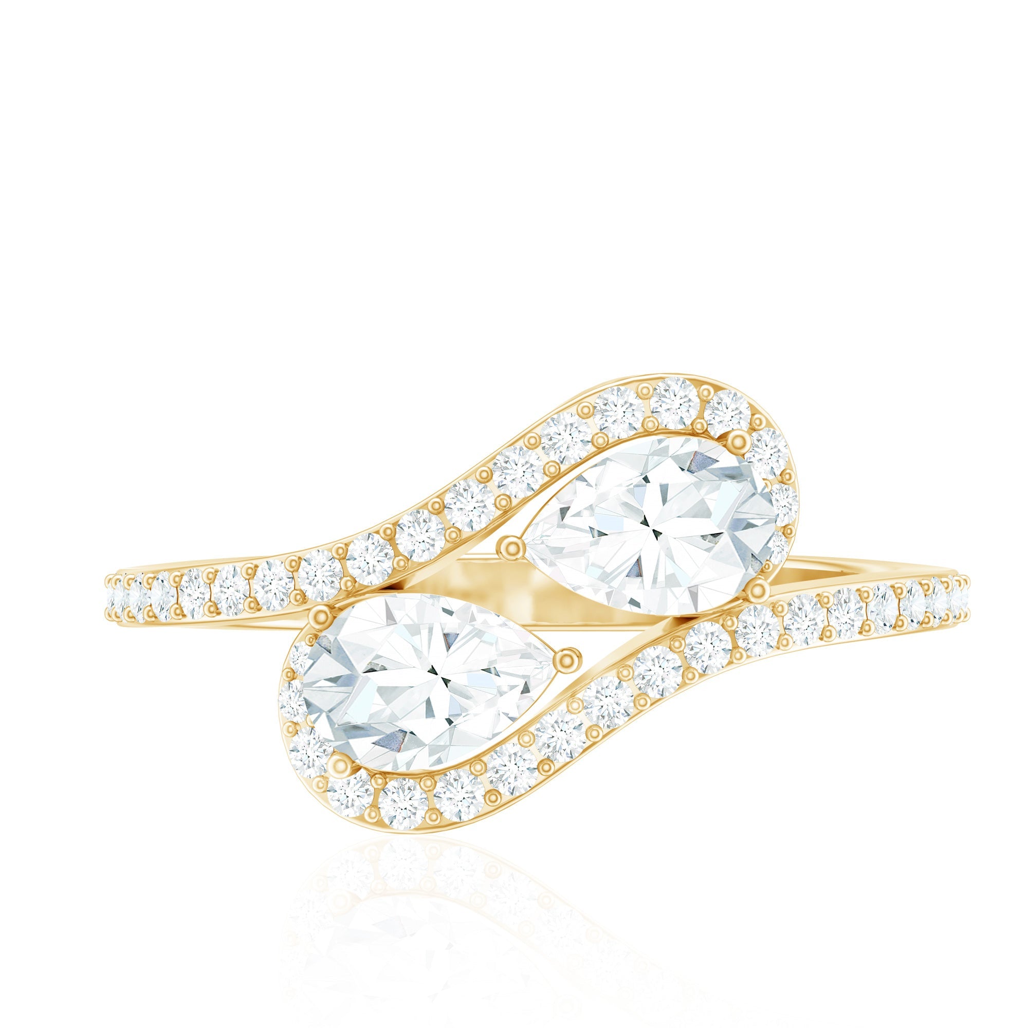 2.5 CT Pear Cut Two Stone Zircon Bypass Engagement Ring