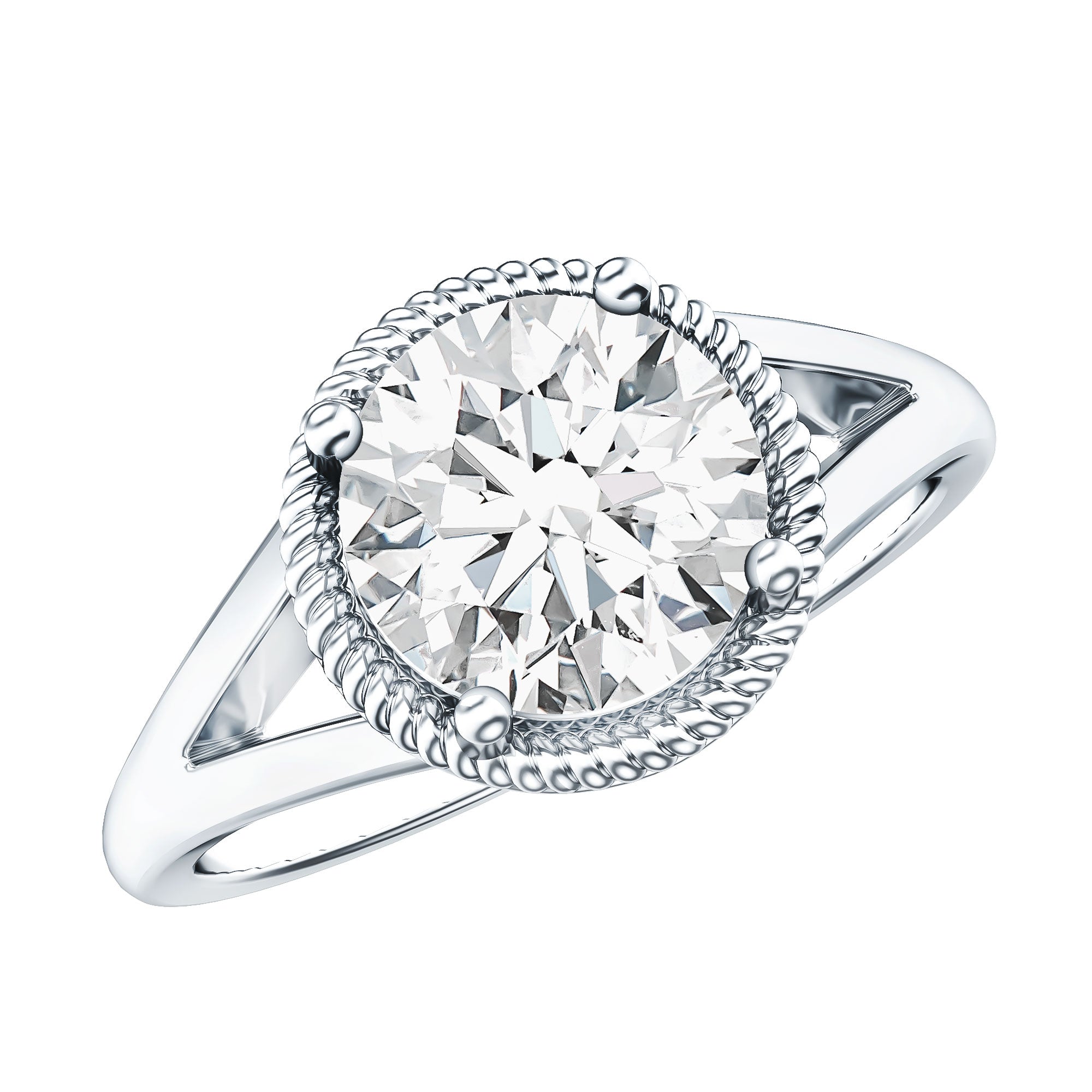 2 Carat Round Cubic Zirconia Solitaire Engagement Ring in Split Shank