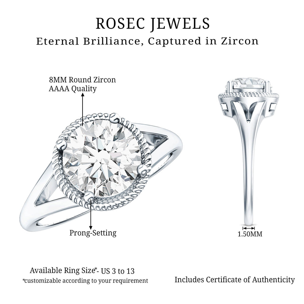 2 Carat Round Cubic Zirconia Solitaire Engagement Ring in Split Shank