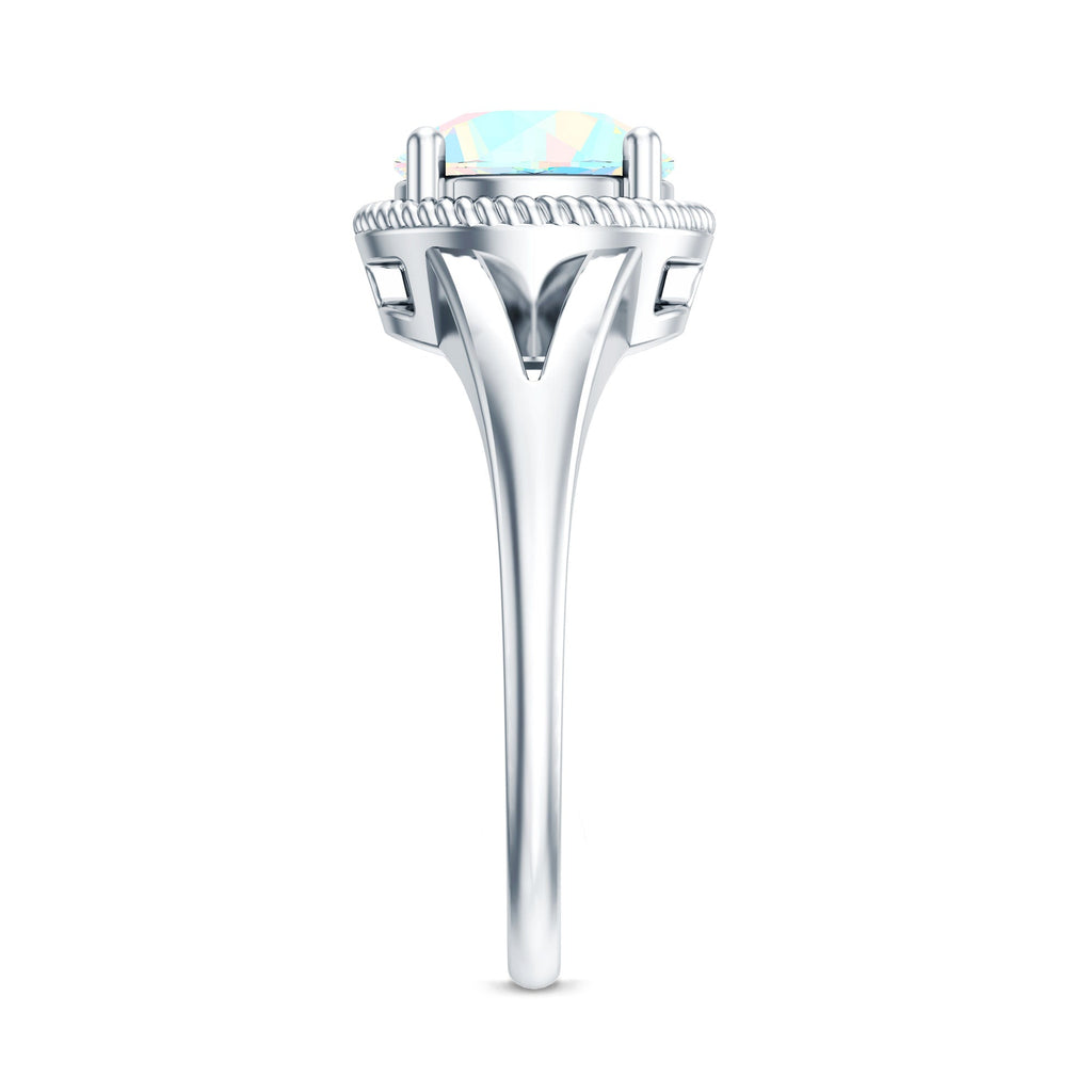 Certified Real 8 mm Round Ethiopian Opal Split Shank Engagement Ring with Twisted Rope