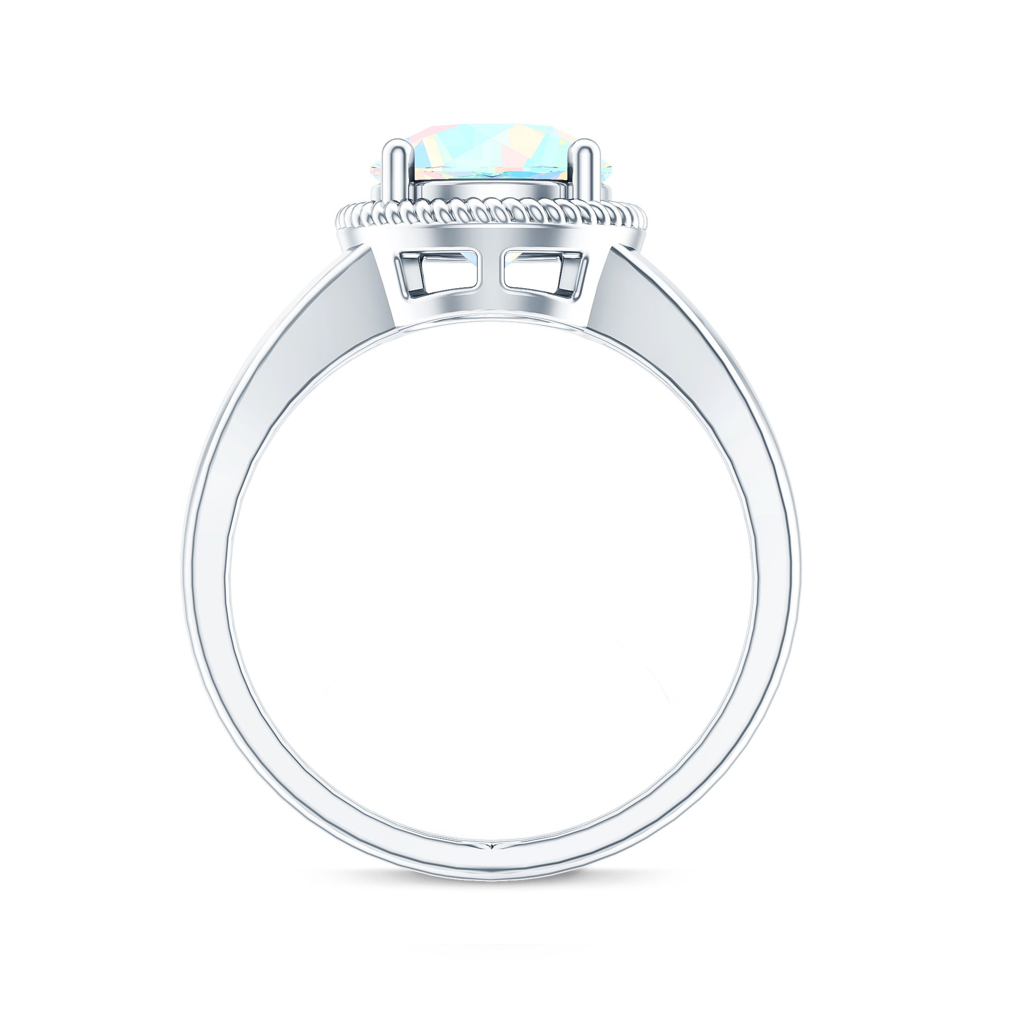 Certified Real 8 mm Round Ethiopian Opal Split Shank Engagement Ring with Twisted Rope