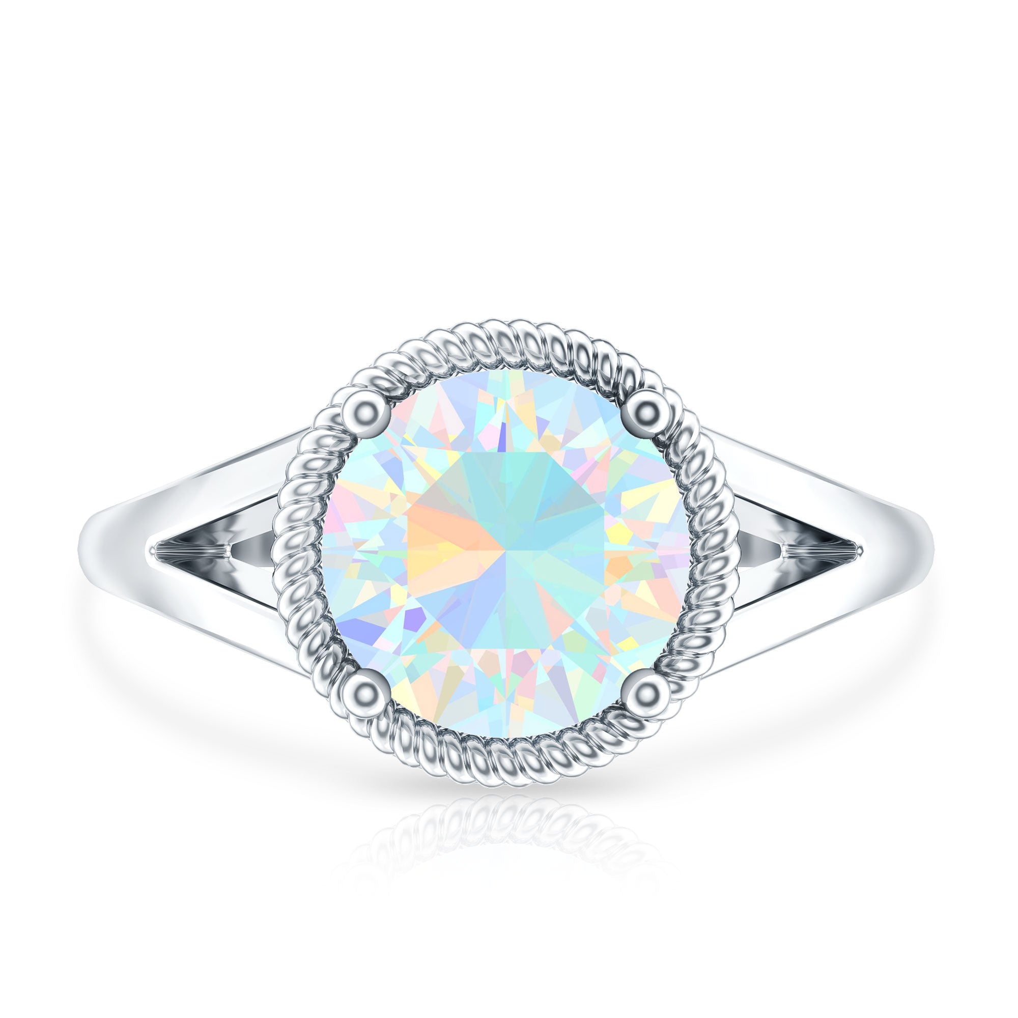 Certified Real 8 mm Round Ethiopian Opal Split Shank Engagement Ring with Twisted Rope